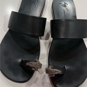 Giuseppe Zanotti Black Sandals with Silver Accents